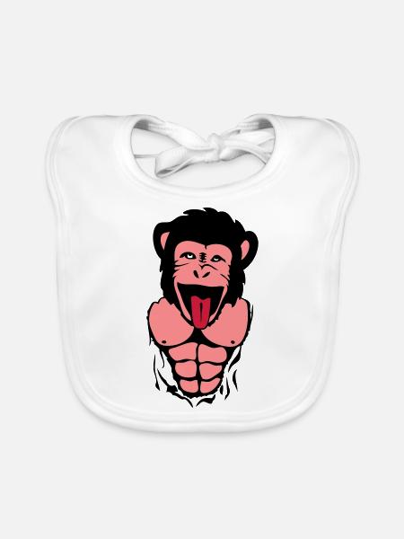 Affe Gorilla Affe tete4 Körper muscle1 - Baby Bio-Lätzchen - Weiß - Vorne