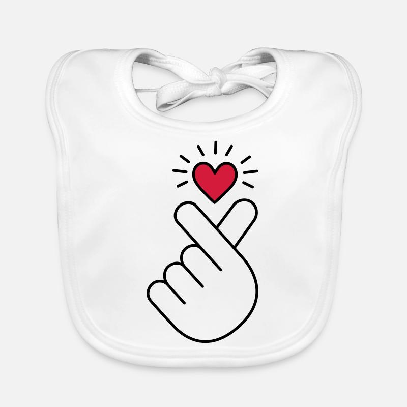 Coeur K-pop, symbole de la musique pop Corée K, doigt, main - Bavoir bio Bébé - blanc