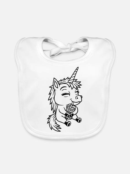Einhorn trinkt Boba Tee - Baby Bio-Lätzchen - Weiß - Vorne