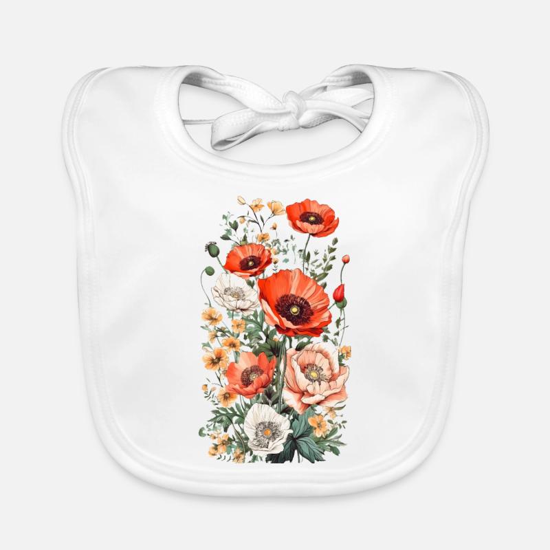 Wunderschönes Boho Mohn Herbarium Bouquet Baby Bio-Lätzchen