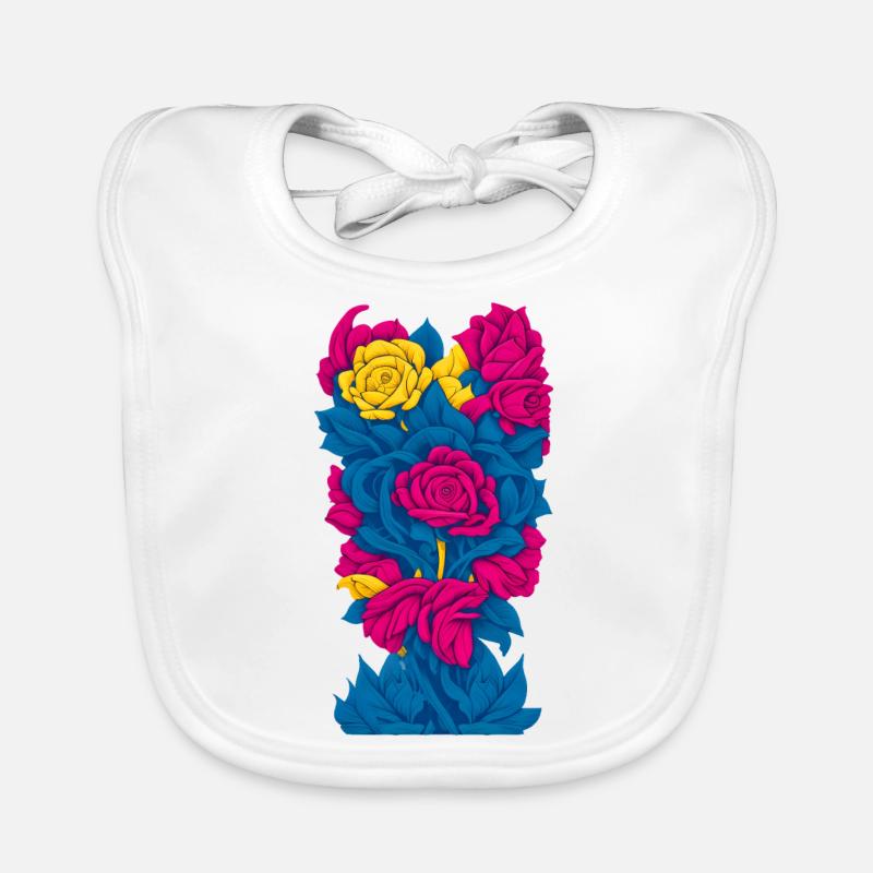 Fleurs (bleu, rouge, jaune) Bavoir bio Bébé