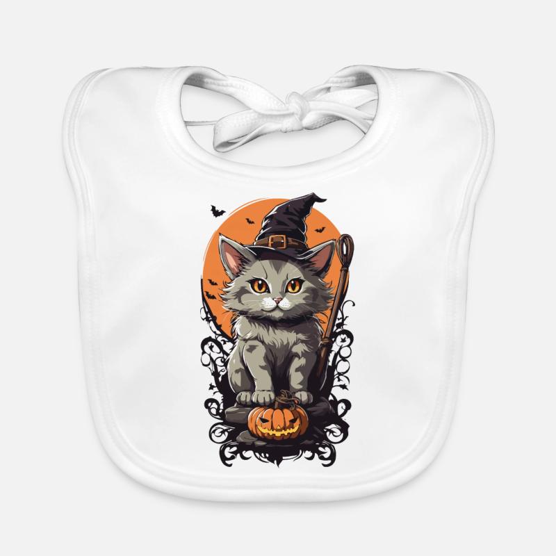 Mignon chat sorcière drôle de conception de sorts d’Halloween Bavoir bio Bébé