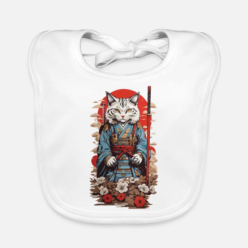 Samurai Cat Retro Japan Aesthetic Cat Design Organic Baby Bibs
