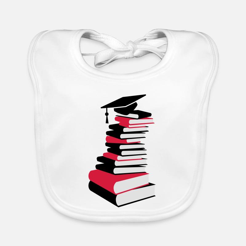 A stack of books with a mortarboard Organic Baby Bibs