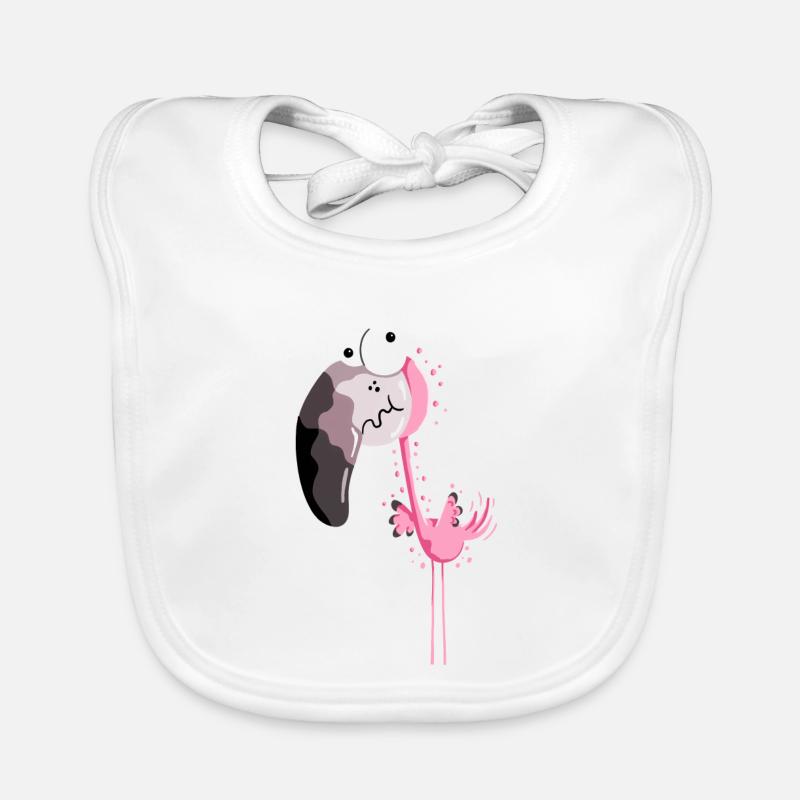 Flamant rose drôle - Comique - cadeau - Bavoir bio Bébé - blanc