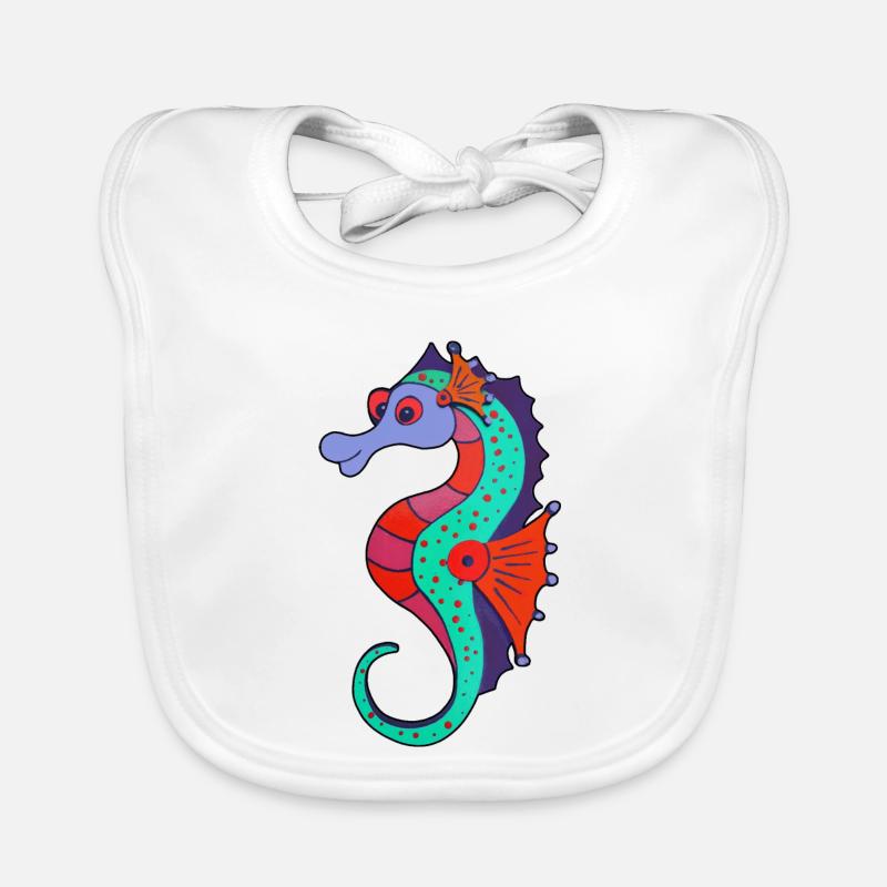 Fiery seahorse in fresh colors Organic Baby Bibs