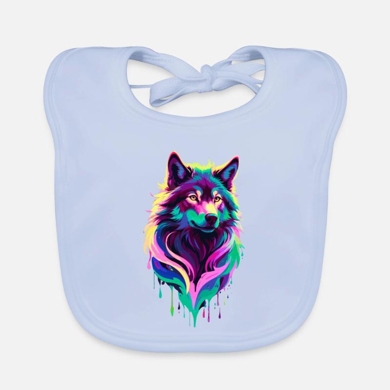 Farbenfroher Wolf Graffiti Wolfskopf Baby Bio-Lätzchen