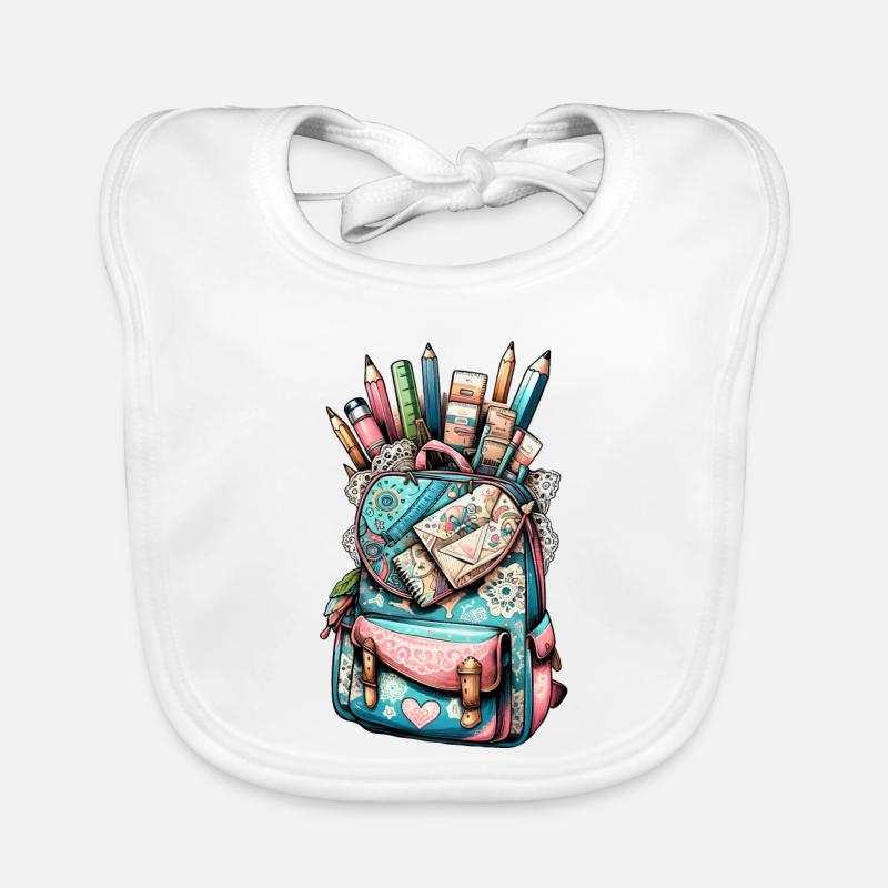 Cartable coloré avec de jolis détails - Bavoir bio Bébé - blanc