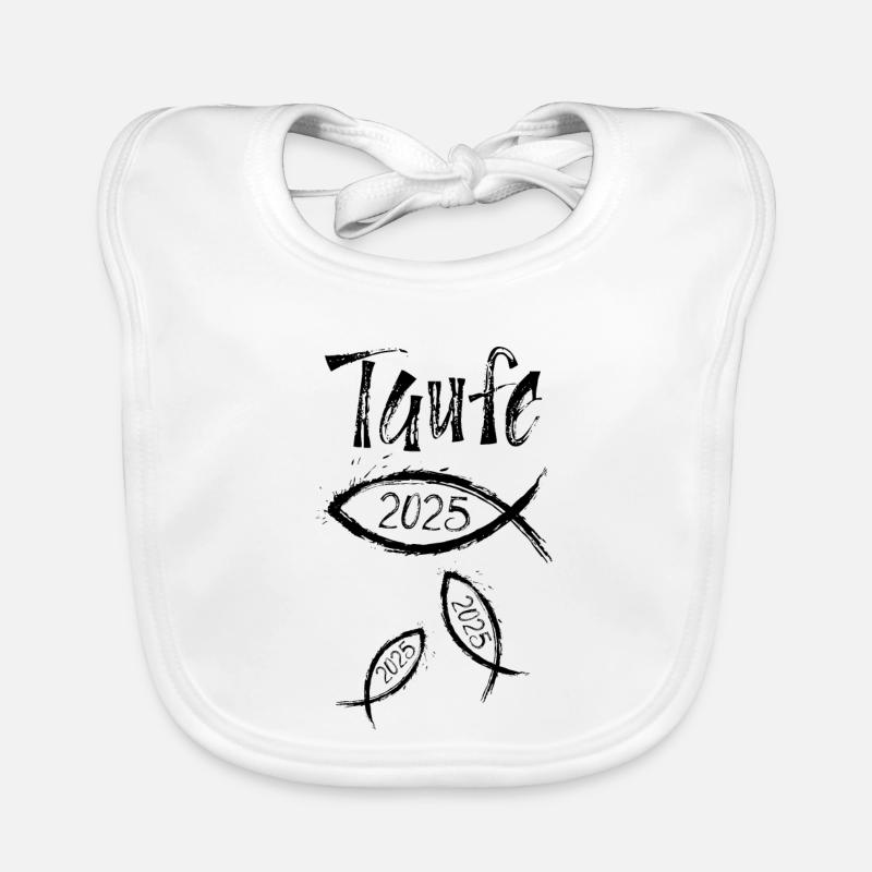 Christening 2025 3 fish dynamically swimming Organic Baby Bibs
