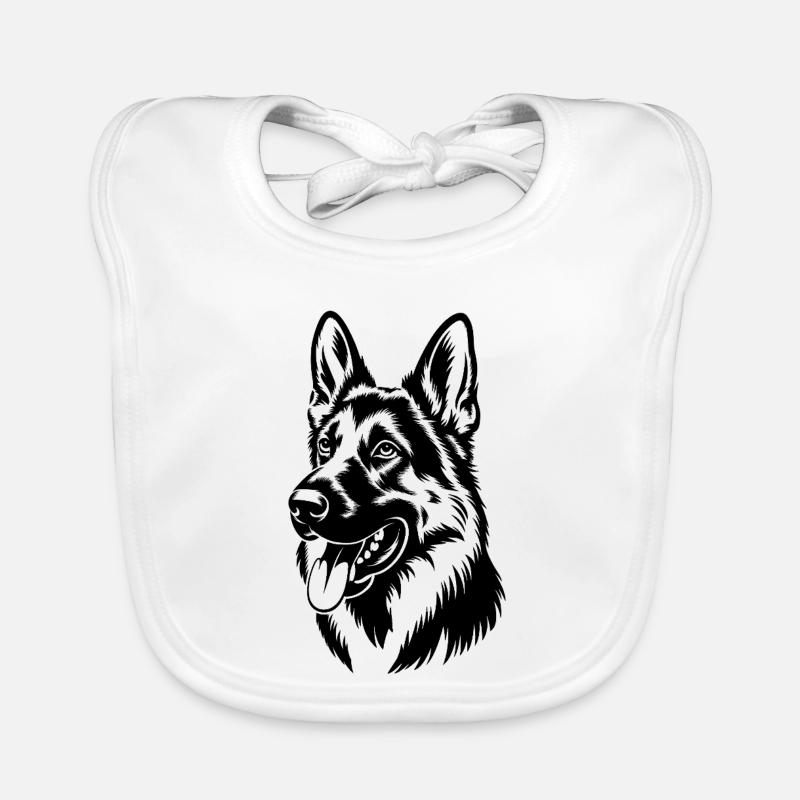 German Shepherd Head Illustration Organic Baby Bibs