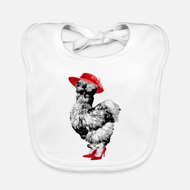 Funny chicken with hat and shoes, silky chicken Organic Baby Bibs