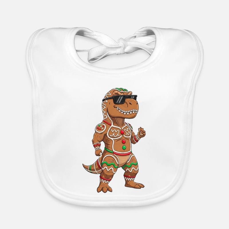Funny Dino Christmas Gingerbread Man Organic Baby Bibs
