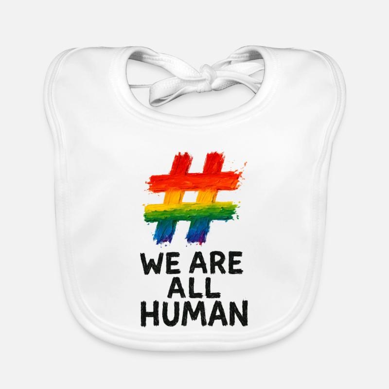 #WeAreAllHuman – Regenbogen Watercolor Design - Baby Bio-Lätzchen - Weiß