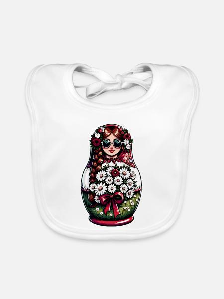 Matriochka en russe Matriochka Poupée Russe - Bavoir bio Bébé - blanc - Devant