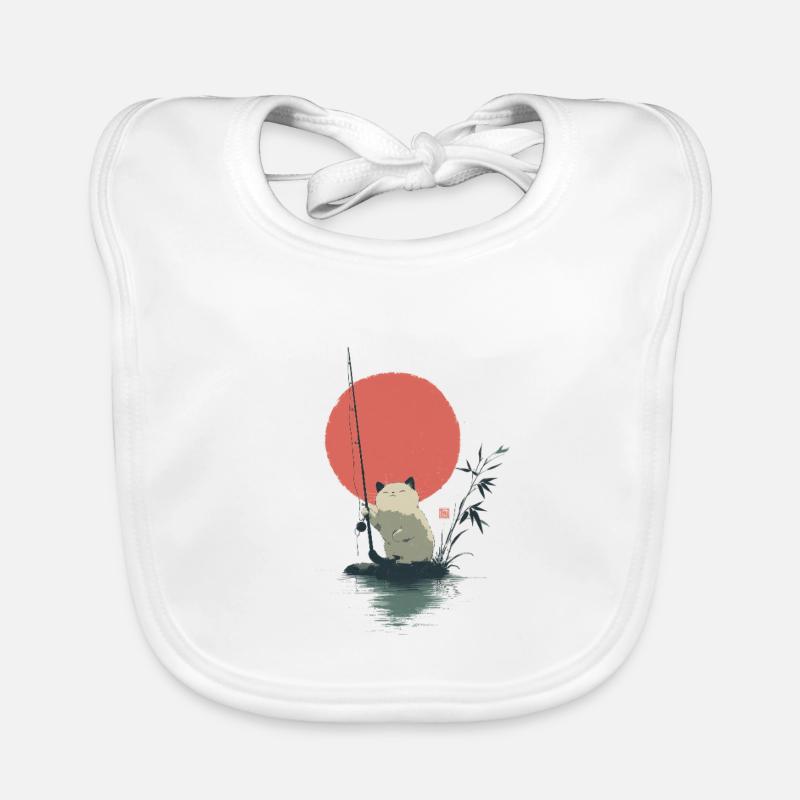 Pêcheur de pandas à la Lune Rouge - Bavoir bio Bébé - blanc