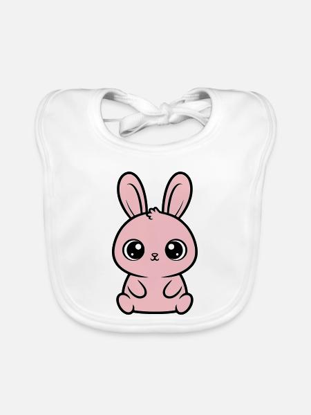 Kawaii Bunny Pink Big Eyes Cute - Organic Baby Bibs - white - Front