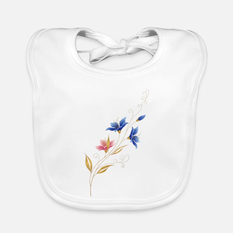 Liane fleur dorée Bleu Rose Bavoir bio Bébé