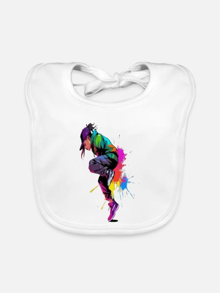 Street Dancer Colorful Paint Splash Hip Hop Art - Baby Bio-Lätzchen - Weiß - Vorne
