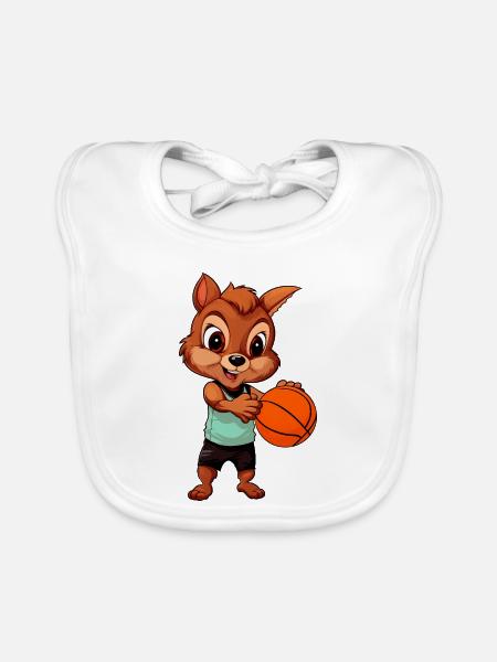 Basketballer Eichhörnchen - Baby Bio-Lätzchen - Weiß - Vorne