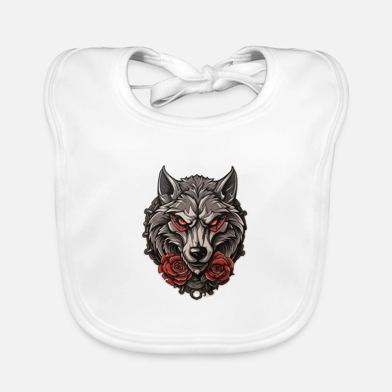 Gothic Wolf Roses Illustration - Mystical Wildlife Organic Baby Bibs