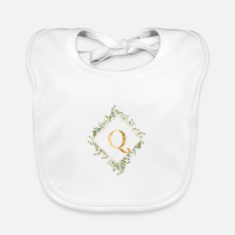 Q Monogram Eucalyptus Wreath Organic Baby Bibs