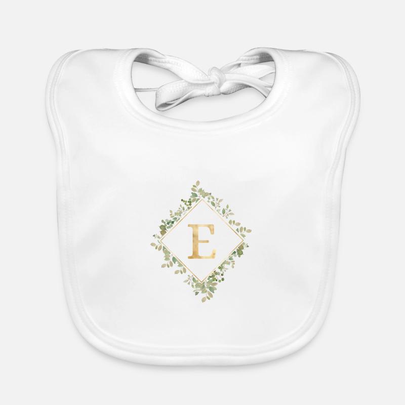E Monogram Eucalyptus Wreath Organic Baby Bibs