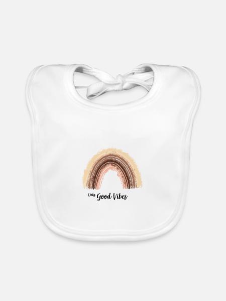Only Good Vibes. Rainbow cadeau Boho T-shirt - Bavoir bio Bébé - blanc - Devant