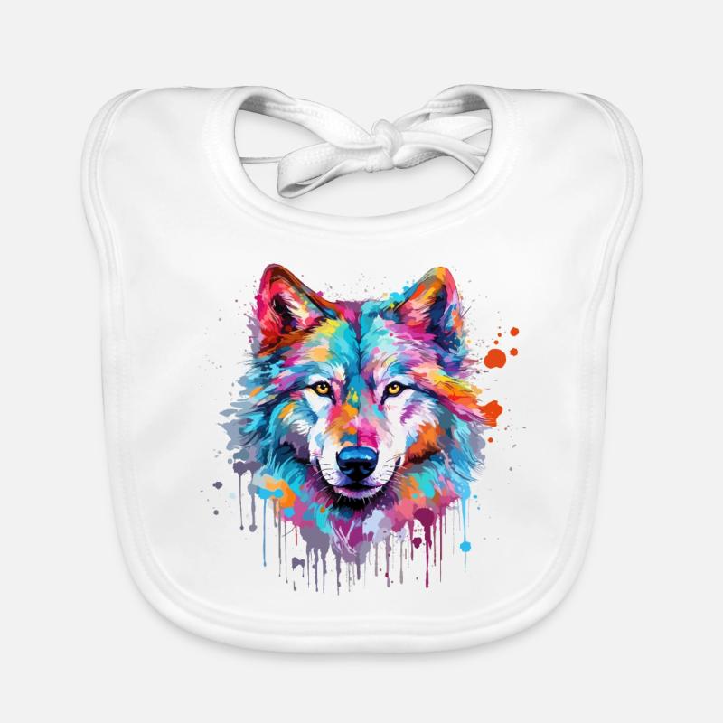 Wolf Wolf’s Head Nature Wilderness Aquarelle Art coloré Bavoir bio Bébé