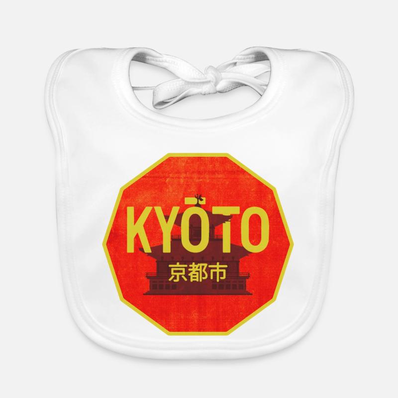 Kyoto Gate Retro Shield Design Organic Baby Bibs