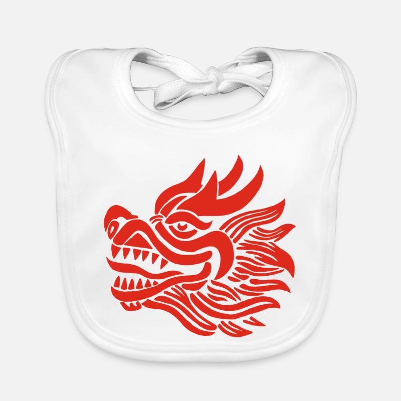 Chinese Dragon Head (Red) Organic Baby Bibs