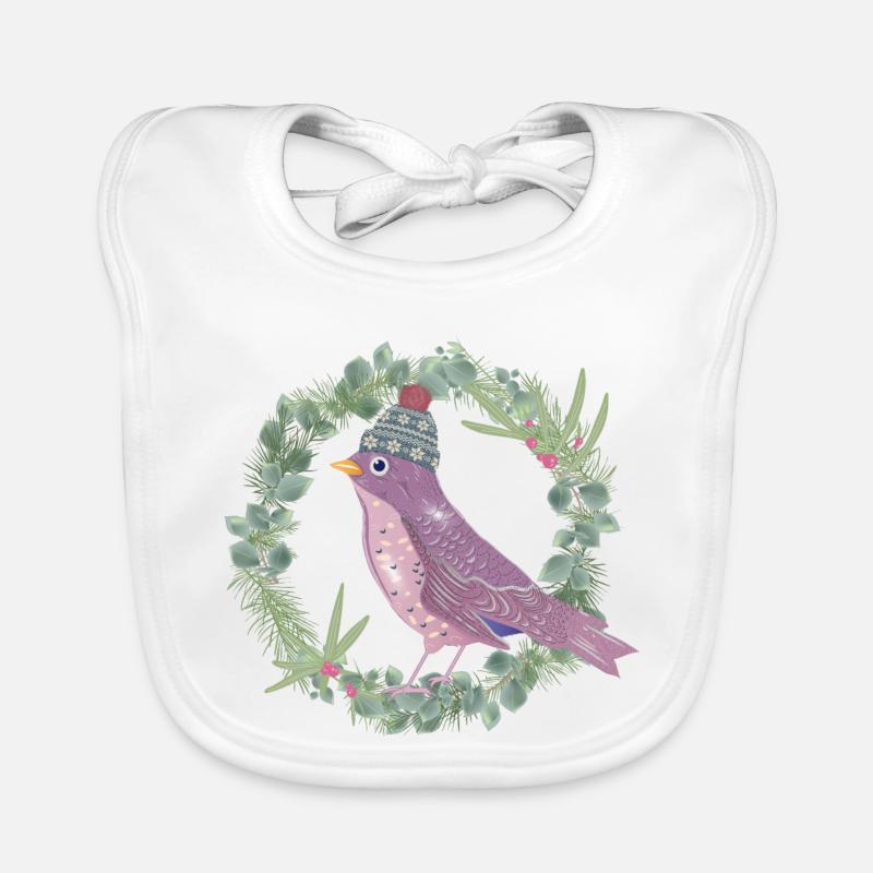 Bird with mistletoe & eucalyptus in winter mood Organic Baby Bibs