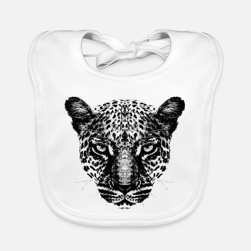 Leopard / Head / Black Organic Baby Bibs