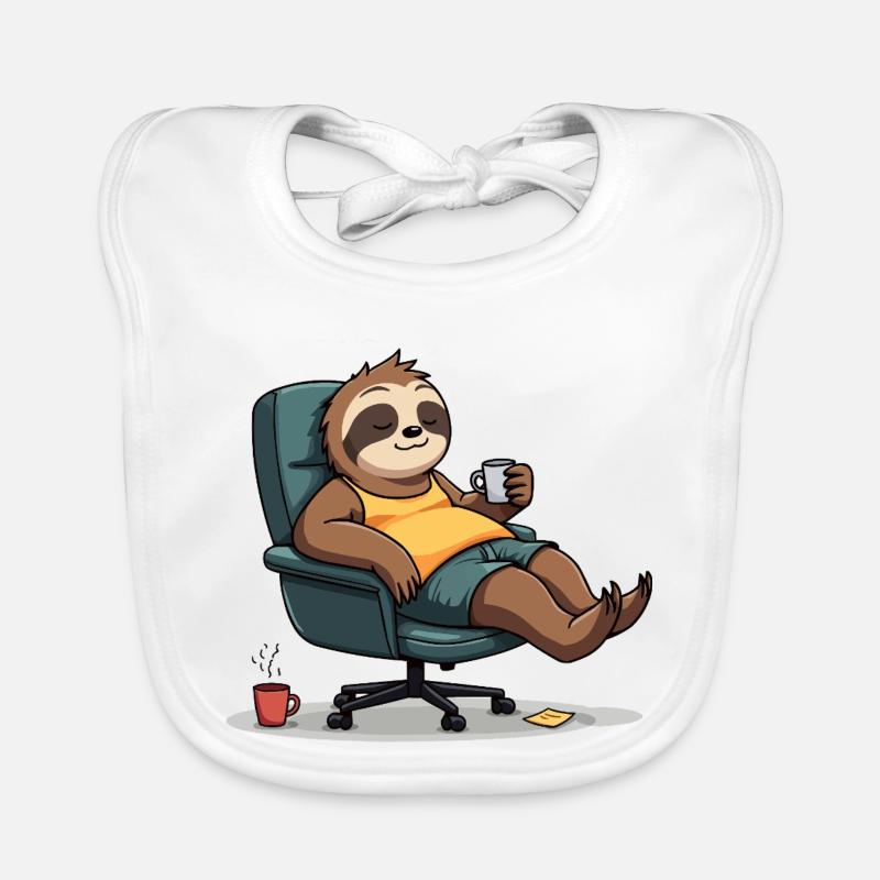 Office? First coffee! – Sloth Style - Organic Baby Bibs - white