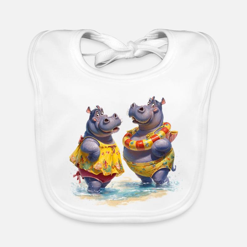 Deux hippopotames en maillot de bain Bavoir bio Bébé