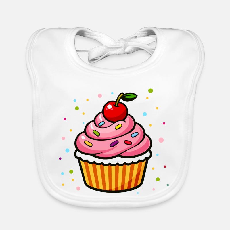 Bunter Cupcake mit Kirsche im Cartoon Stil Baby Bio-Lätzchen