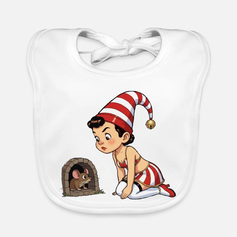 Fille lutin au trou de souris - Bavoir bio Bébé - blanc