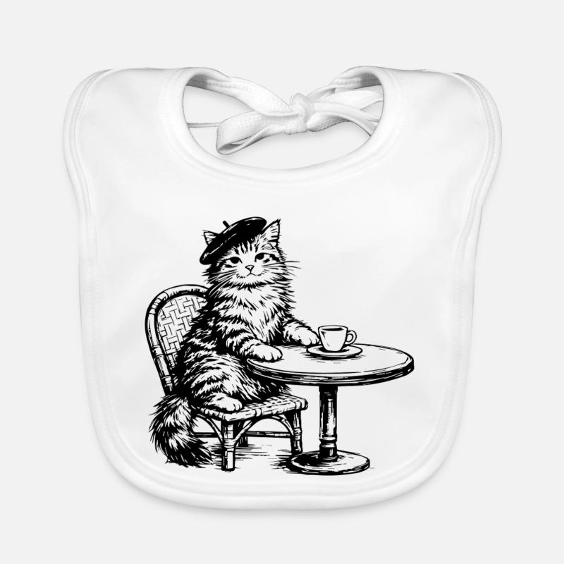 Chat avec béret dans un café au design rétro Bavoir bio Bébé
