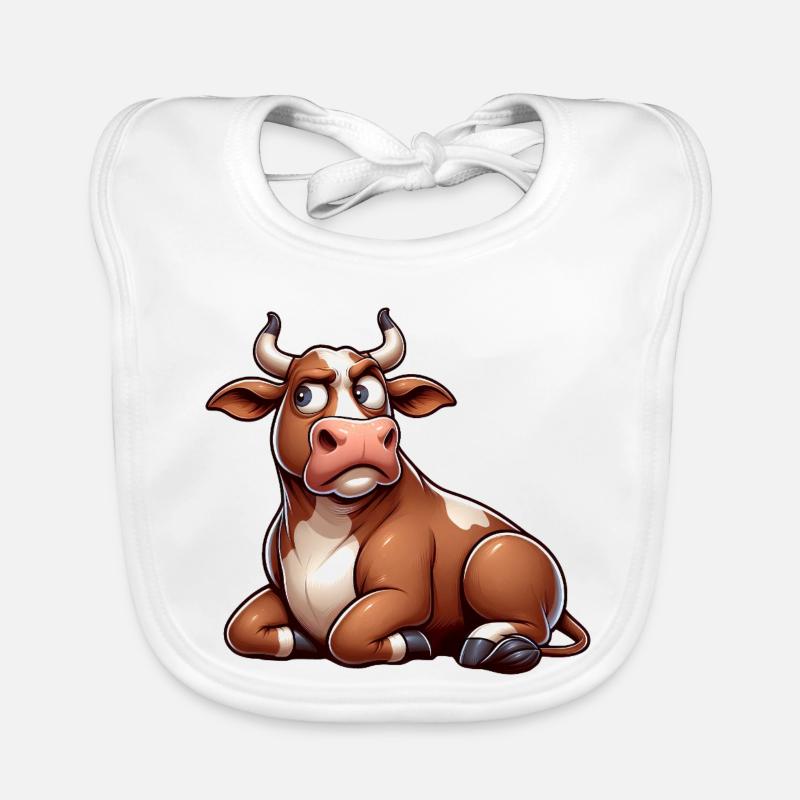 Dessin animé Drôle de Vache Sceptique Taureau Bavoir bio Bébé