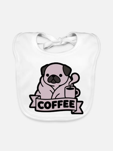 Bannière du Café du Matin du Carlin - Bavoir bio Bébé - blanc - Devant