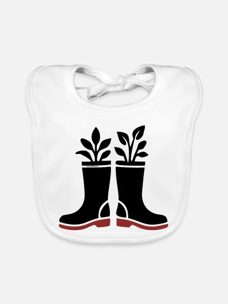 Icône des plantes bottes en caoutchouc - Bavoir bio Bébé - blanc - Devant