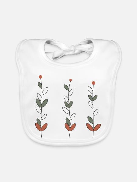 Trio minimalistischer Blumenstängel - Baby Bio-Lätzchen - Weiß - Vorne