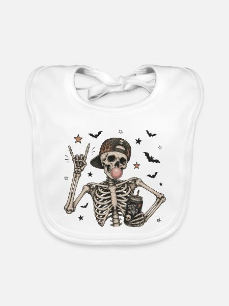Stay Weird Skeleton Halloween-T-Shirt-Design - Baby Bio-Lätzchen - Weiß - Vorne