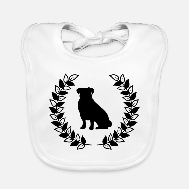 Seated Pug Laurel Wreath Organic Baby Bibs