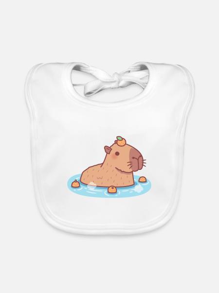 Cute Capybara Chilling In Hot Spring - Organic Baby Bibs - white - Front