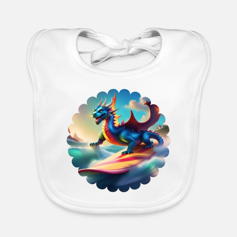 A comical dragon surfing Organic Baby Bibs