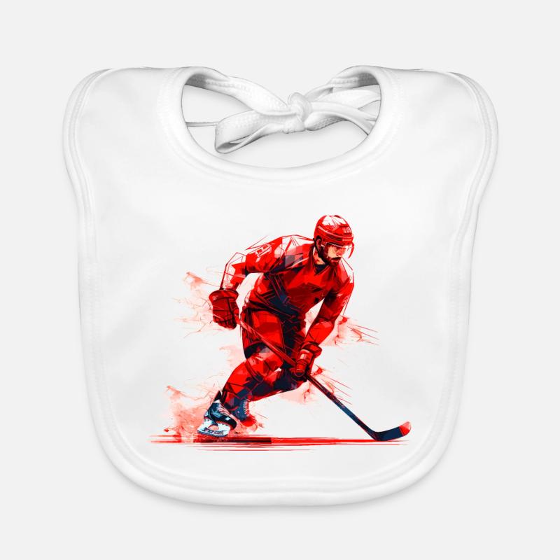 Hockeyspieler mit Hockeyschläger auf Eisbahn, Aquarell Baby Bio-Lätzchen