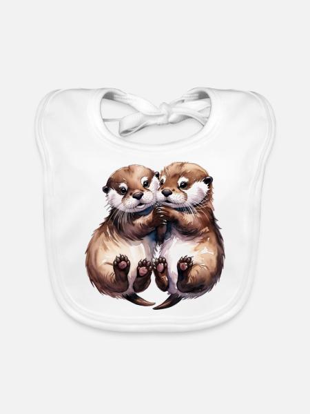 Cuddling Otters - Organic Baby Bibs - white - Front
