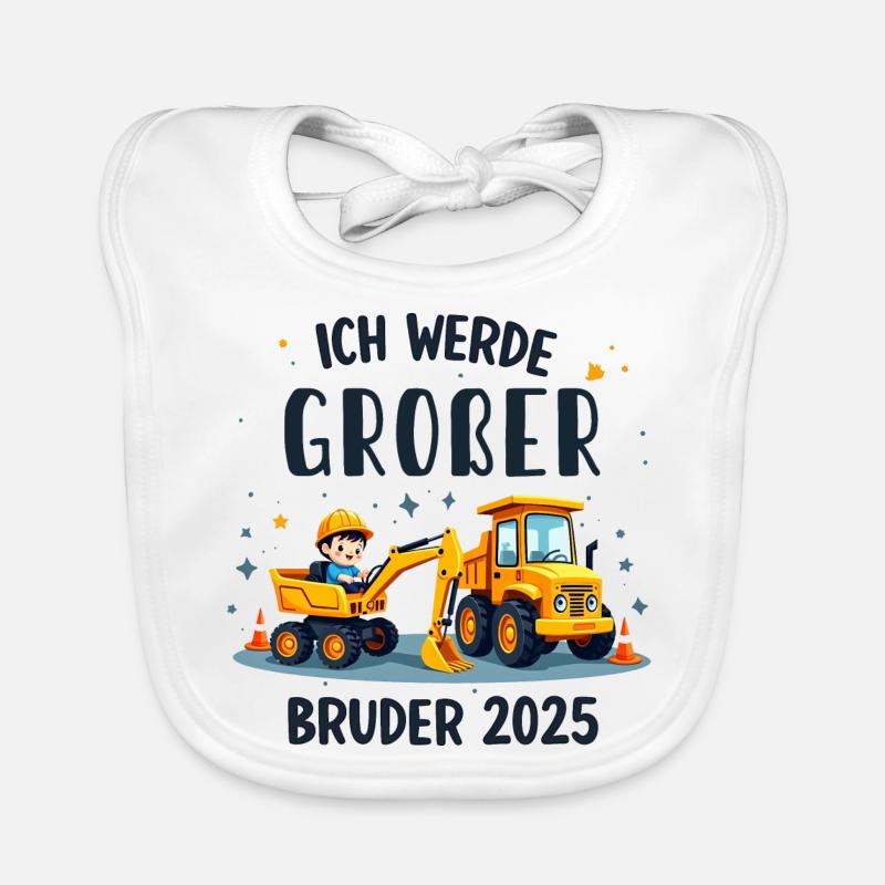 Ich Werde Großer Bruder 2025 Bagger Schwarz Kinder Baby Bio-Lätzchen