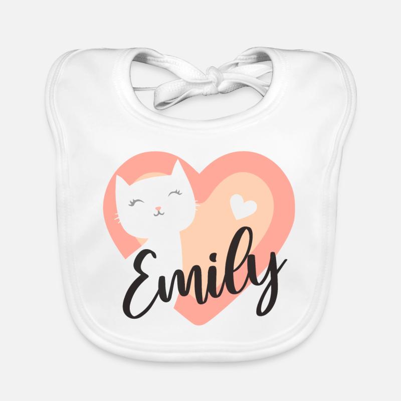 Emily Nom Prénom Chaton - Bavoir bio Bébé - blanc