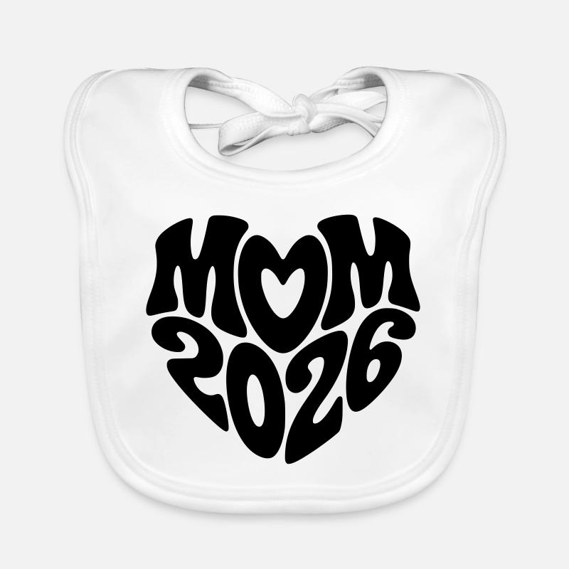 Mom 2026 Herzform Mutter Baby Herz Form Mama 2026 - Baby Bio-Lätzchen - Weiß